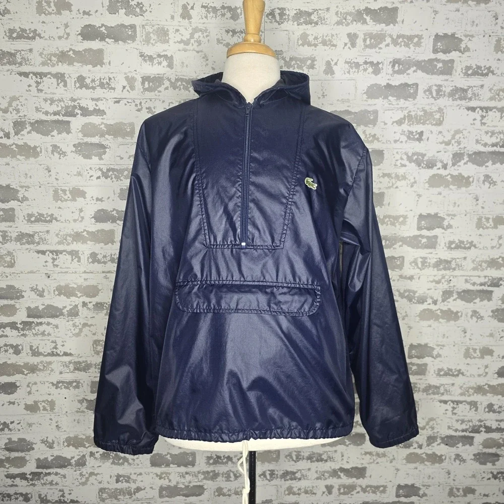 Vintage Izod Lacoste Windbreaker Mens L‎ Navy Blue Nylon Anorak Pullover Hooded